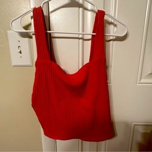 Red square neck ribbed tank